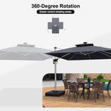 PURPLE LEAF SUNBRELLA Solar Cantilever Umbrella with Lights for Outdoor Patio