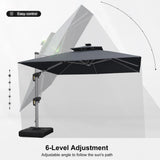 PURPLE LEAF Square Cantilever Umbrella with Base, Outdoor Umbrellas with Lights