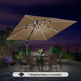 PURPLE LEAF Square Cantilever Umbrella with Base, Outdoor Umbrellas with Lights
