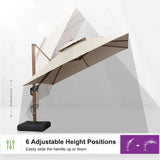 PURPLE LEAF Double Top 9 / 10 / 11 / 12 ft Square Aluminum Sun Umbrellas in Wood Color