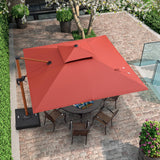 PURPLE LEAF Outdoor Garden Umbrella with Base, Cantilever Umbrellas in Wood Color