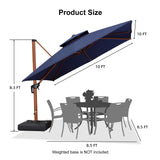PURPLE LEAF Outdoor Garden Umbrella with Base, Cantilever Umbrellas in Wood Color