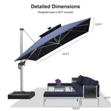 PURPLE LEAF SUNBRELLA Solar Cantilever Umbrella with Lights for Outdoor Patio