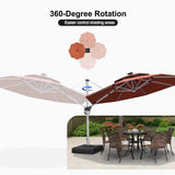PURPLE LEAF Round Cantilever Umbrella with Base, Outdoor Umbrellas with Lights