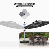 PURPLE LEAF Round Cantilever Umbrella with Base, Outdoor Umbrellas with Lights
