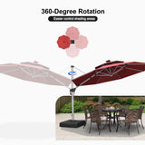 PURPLE LEAF Round Cantilever Umbrella with Base, Outdoor Umbrellas with Lights
