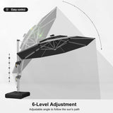PURPLE LEAF Round Cantilever Umbrella with Base, Outdoor Umbrellas with Lights