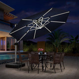 PURPLE LEAF Round Solar Lighted Cantilever Umbrella Outside Patio Umbrella with Lights