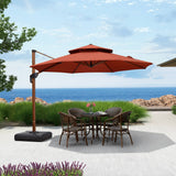 PURPLE LEAF Outdoor Garden Umbrella with Base, Cantilever Umbrellas in Wood Color