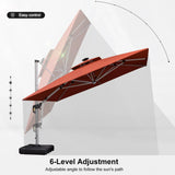 PURPLE LEAF Square Cantilever Umbrella with Base, Outdoor Umbrellas with Lights