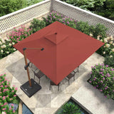 PURPLE LEAF Outdoor Garden Umbrella with Base, Cantilever Umbrellas in Wood Color