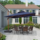 PURPLE LEAF Outdoor Garden Umbrella with Base, Cantilever Umbrellas in Wood Color