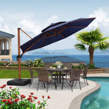 PURPLE LEAF Outdoor Garden Umbrella with Base, Cantilever Umbrellas in Wood Color
