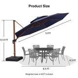 PURPLE LEAF Outdoor Garden Umbrella with Base, Cantilever Umbrellas in Wood Color