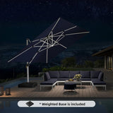 PURPLE LEAF Square Cantilever Umbrella with Base, Outdoor Umbrellas with Lights