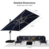 PURPLE LEAF SUNBRELLA Solar Cantilever Umbrella with Lights for Outdoor Patio