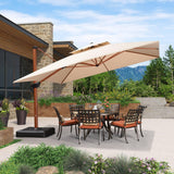 PURPLE LEAF Outdoor Garden Umbrella with Base, Cantilever Umbrellas in Wood Color