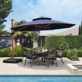 PURPLE LEAF Outdoor Garden Umbrella with Base, Cantilever Umbrellas in Wood Color
