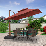 PURPLE LEAF Outdoor Garden Umbrella with Base, Cantilever Umbrellas in Wood Color