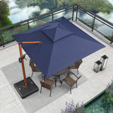 PURPLE LEAF Outdoor Garden Umbrella with Base, Cantilever Umbrellas in Wood Color