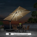 PURPLE LEAF Square Cantilever Umbrella with Base, Outdoor Umbrellas with Lights