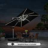 PURPLE LEAF Square Cantilever Umbrella with Base, Outdoor Umbrellas with Lights