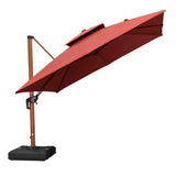 PURPLE LEAF Double Top 9 / 10 / 11 / 12 ft Square Aluminum Sun Umbrellas in Wood Color