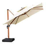 PURPLE LEAF Double Top 9 / 10 / 11 / 12 ft Square Aluminum Sun Umbrellas in Wood Color