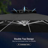 PURPLE LEAF Rectangular Cantilever Umbrella with Base, Outdoor Umbrellas with Lights