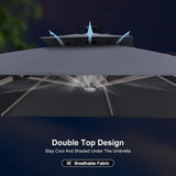 PURPLE LEAF Square Cantilever Umbrella with Base, Outdoor Umbrellas with Lights