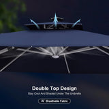 PURPLE LEAF Rectangular Cantilever Umbrella with Base, Outdoor Umbrellas with Lights