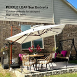 PURPLE LEAF Outdoor Garden Umbrella with Base, Cantilever Umbrellas in Wood Color