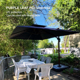 PURPLE LEAF Outdoor Garden Umbrella with Base, Cantilever Umbrellas in Wood Color