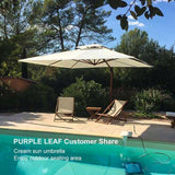 PURPLE LEAF Outdoor Garden Umbrella with Base, Cantilever Umbrellas in Wood Color