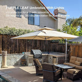 PURPLE LEAF Square Cantilever Umbrella with Base, Outdoor Umbrellas with Lights