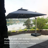 PURPLE LEAF Square Cantilever Umbrella with Base, Outdoor Umbrellas with Lights