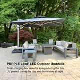 PURPLE LEAF Square Cantilever Umbrella with Base, Outdoor Umbrellas with Lights