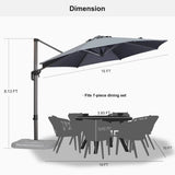 PURPLE LEAF Durable Patio Outdoor Umbrella Aluminum Round Cantilever Sun Yard Umbrellas For Pool, Deck