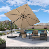 PURPLE LEAF Lateral Tilt Patio Umbrella with Base, 360° Swivel Cantilever Umbrella with Stand