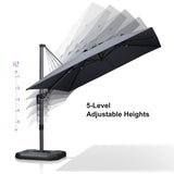 PURPLE LEAF Lateral Tilt Patio Umbrella with Base, 360° Swivel Cantilever Umbrella with Stand