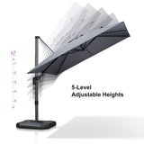 PURPLE LEAF Lateral Tilt Patio Umbrella with Base, 360° Swivel Cantilever Umbrella with Stand
