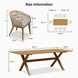PURPLE LEAF Modern Outdoor Dining Table with 6/8/10 Seats, All-Weather Aluminum Table and Rattan Chairs with Cushions, Champagne