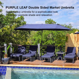 PURPLE LEAF Table Umbrella Double Sided Rectangular Patio Market Umbrella with Base