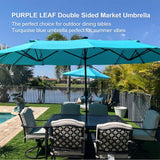 PURPLE LEAF Table Umbrella Double Sided Rectangular Patio Market Umbrella with Base