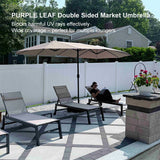 PURPLE LEAF Table Umbrella Double Sided Rectangular Patio Market Umbrella with Base