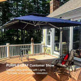 PURPLE LEAF Rectangular Cantilever Umbrella with Base, Outdoor Umbrellas with Lights