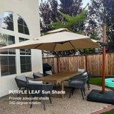 PURPLE LEAF Outdoor Garden Umbrella with Base, Cantilever Umbrellas in Wood Color