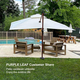 PURPLE LEAF Outdoor Garden Umbrella with Base, Cantilever Umbrellas in Wood Color