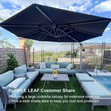 PURPLE LEAF Round Solar Lighted Cantilever Umbrella Outside Patio Umbrella with Lights