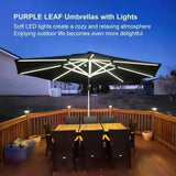 PURPLE LEAF Round Cantilever Umbrella with Base, Outdoor Umbrellas with Lights